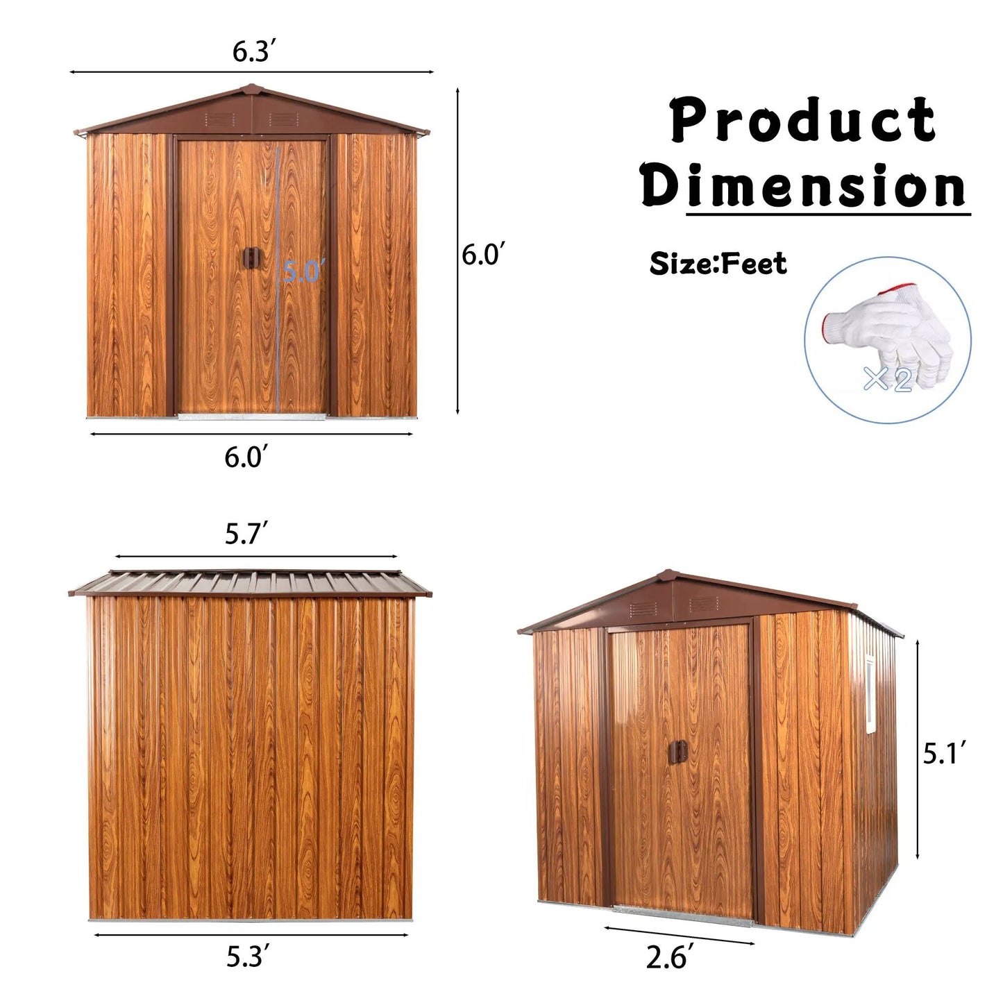6ft x 6ft outdoor metal storage shed with window, brown woodgrain panels on Tampa Home & Garden Store