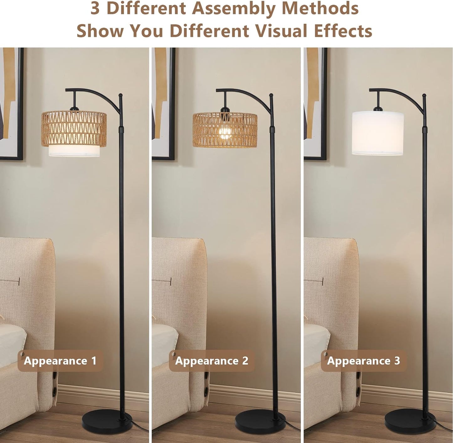 Arc Floor Lamp With Remote and Dimmable Bulb