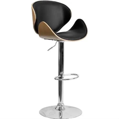 Modern Adjustable Height Barstool with Curved Black Vinyl Seat & Back - Tampa Home & Garden Store