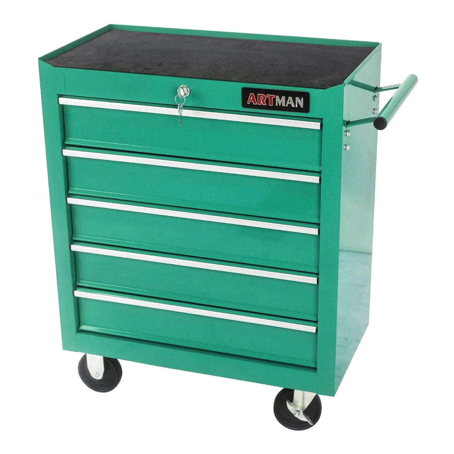 ARTMAN five-drawer rolling tool cart in green with black top lock and key on wheels on Tampa Home & Garden Store