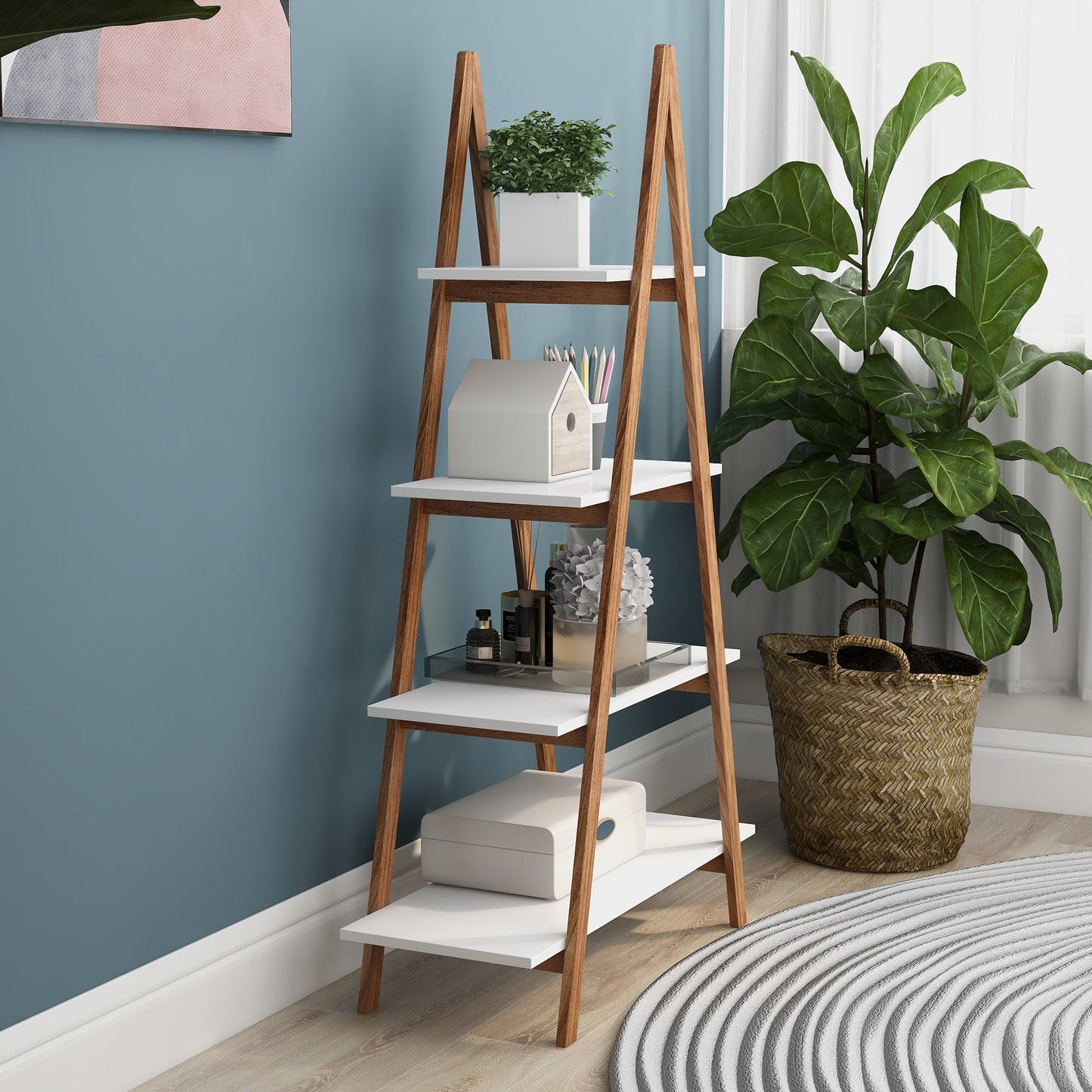 Solid bamboo wood oxford “A”frame ladder display bookshelf - Tampa Home & Garden Store