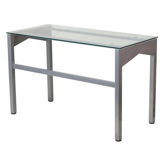 Rectangular writing desk with glass top and silver metal frame by HomePacific on Tampa Home & Garden Store