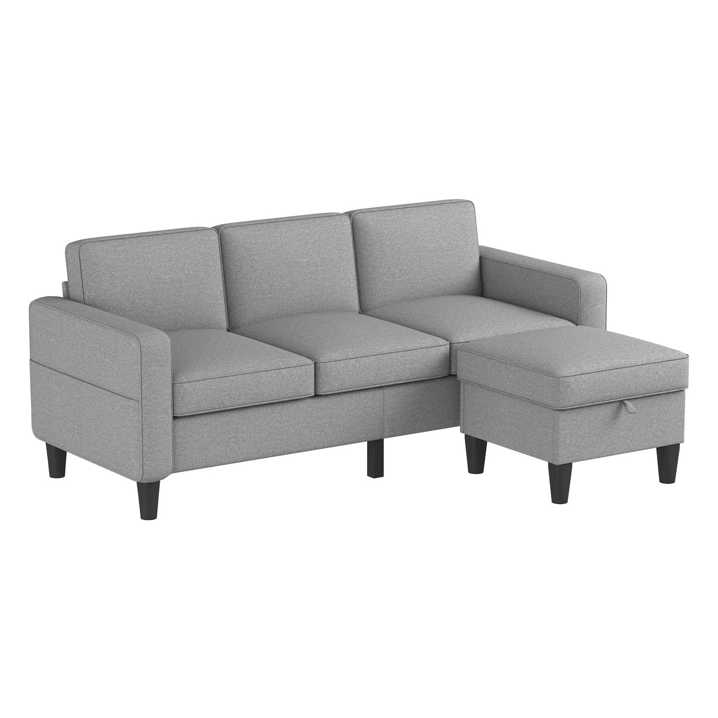 Light gray L-shaped sectional sofa in fabric with dark tapered legs for small spaces on Tampa Home & Garden Store