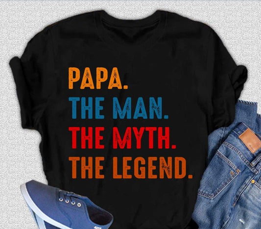 Papa the Man the Myth the Legend men's tee, black bamboo viscose/organic cotton with print on Tampa Home & Garden Store
