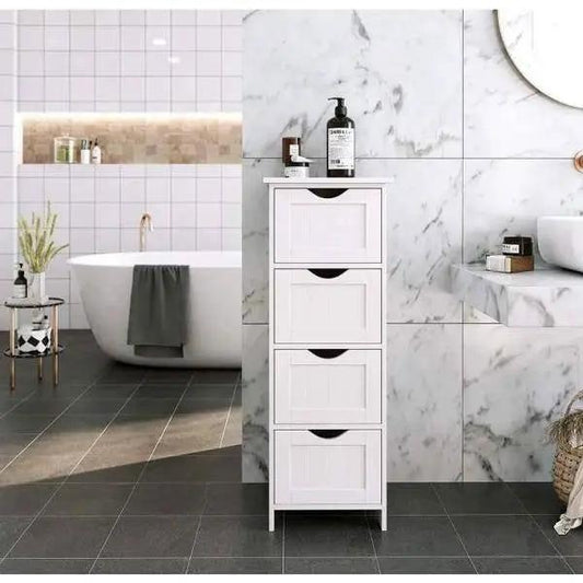 Modern Farmhouse 4-Drawer Linen Bathroom Cabinet white wood finish by HomePacific on Tampa Home & Garden Store