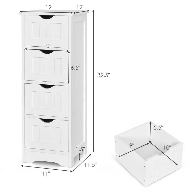 Mueble de suelo para baño estilo casa de campo moderno con 4 cajones para ropa blanca, en acabado de madera blanca