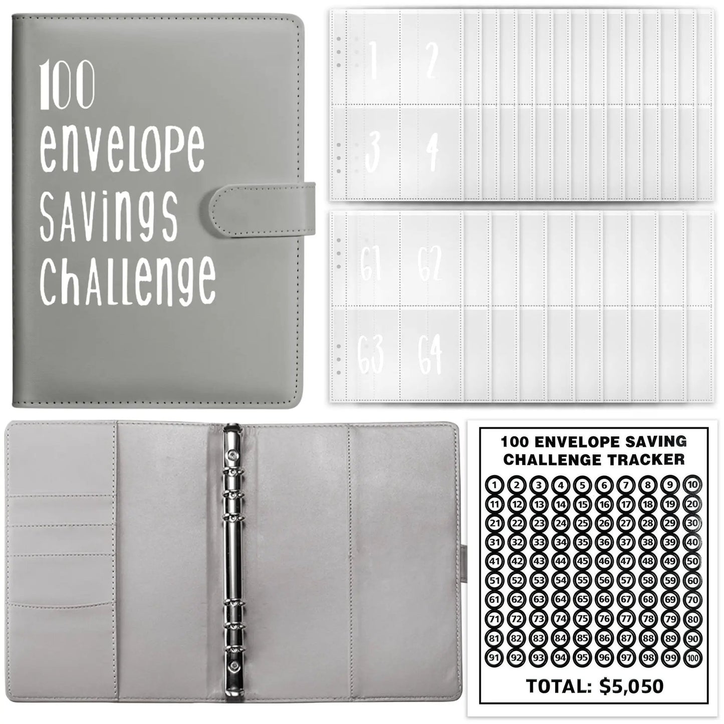 Leather Budget Savings Notebook for Couples with 100-envelope tracker and gray cover on Tampa Home & Garden Store