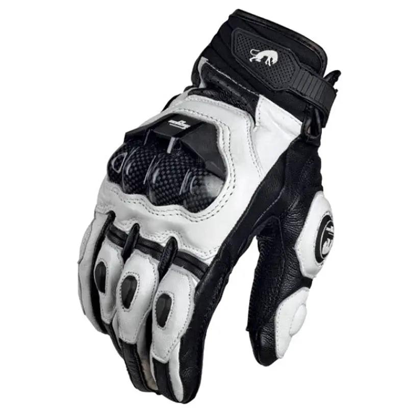 Genuine Leather Racing Motorcycle Gloves for Men, white/black with knuckle guards on Tampa Home & Garden Store