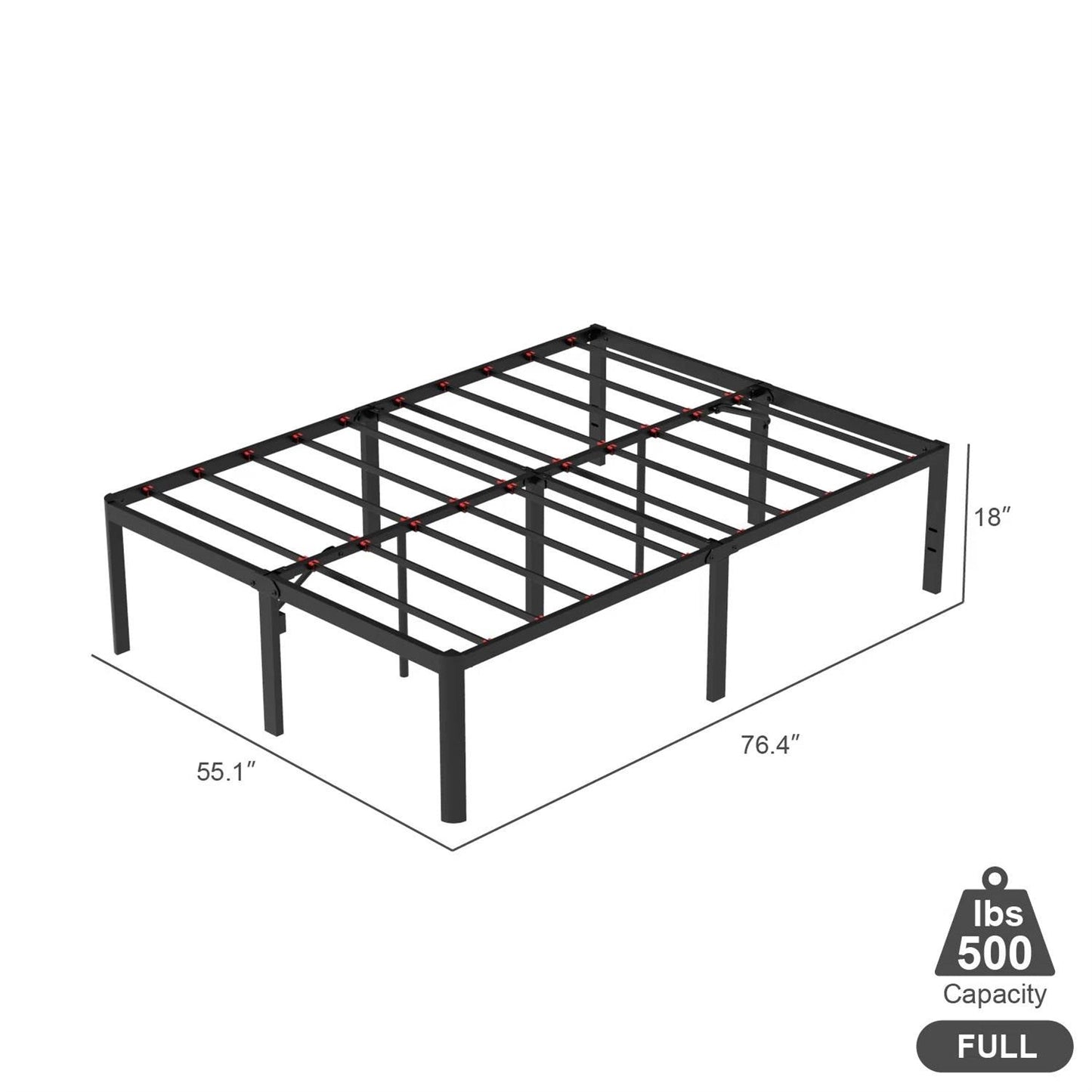 Base de cama de metal con esquinas redondeadas de 18 pulgadas y espacio de almacenamiento debajo de la cama