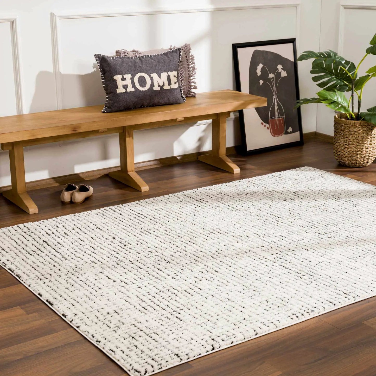 Keita Cream and Black Grid Plush Rug, cream and black grid pattern, plush texture by Boutique Rugs on Tampa Home & Garden Store