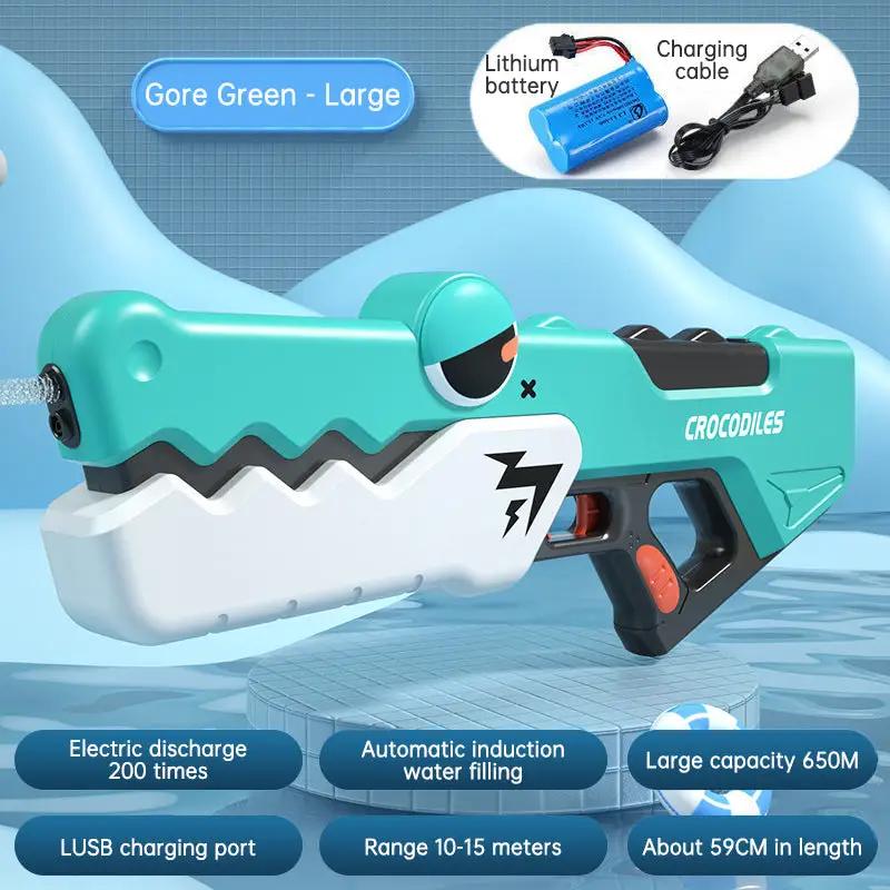 Bonita pistola de agua eléctrica automática de cocodrilo, pistola de juguete de verano para playa y exteriores