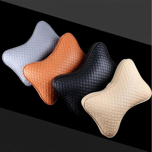 Four linen car headrest pillows with diamond quilted fabric in blue orange black and beige on Tampa Home & Garden Store