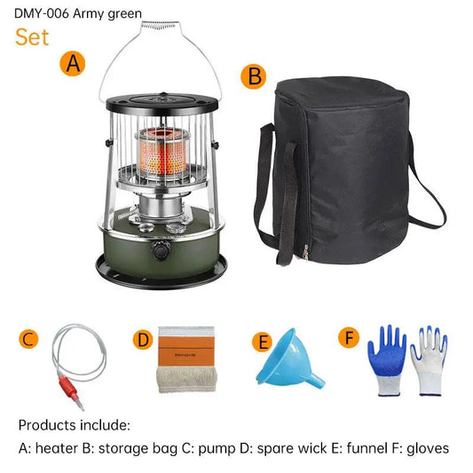 Kerosene portable heating stove army green for camping set with bag and accessories on Tampa Home & Garden Store