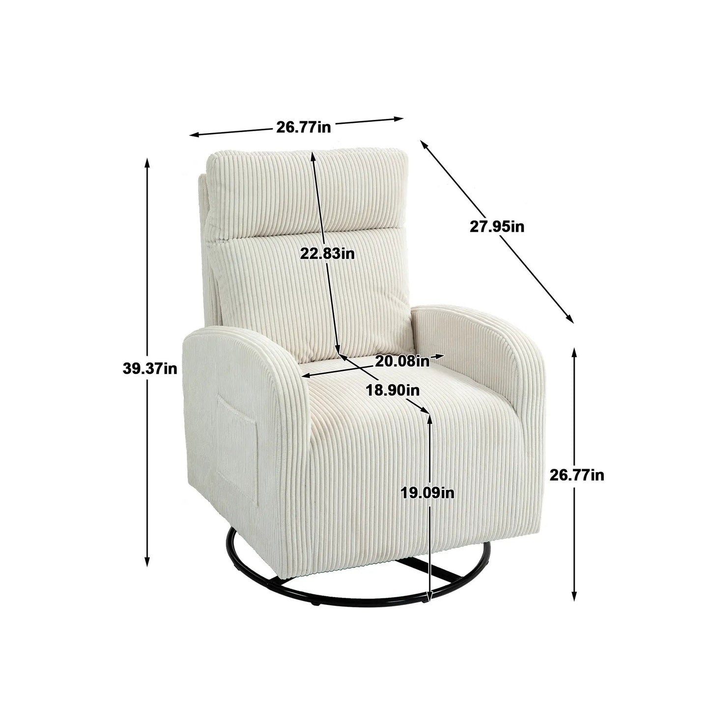 JiaDa beige corduroy upholstered swivel glider rocking chair with ribbed texture in nursery on Tampa Home & Garden Store