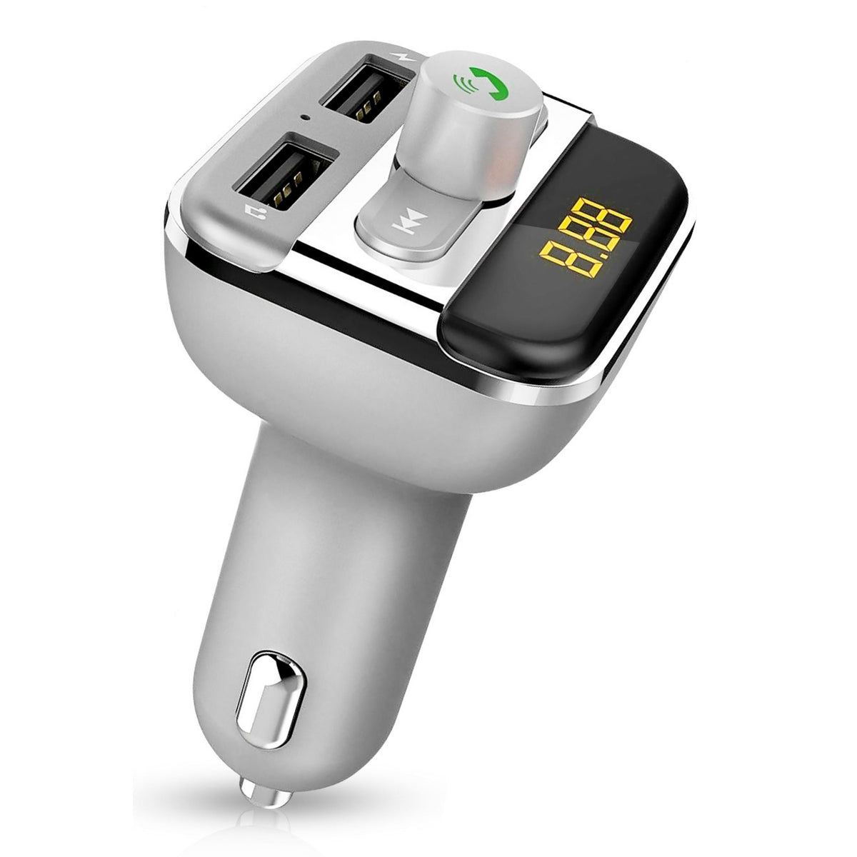 Wireless FM transmitter car charger with USB ports, silver metal body by Best Product Finds on Tampa Home & Garden Store