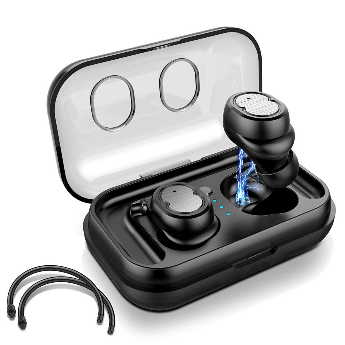 Wireless 5.0 Earbuds black with charging dock, IPX4, touch controls by Best Product Finds on Tampa Home & Garden Store