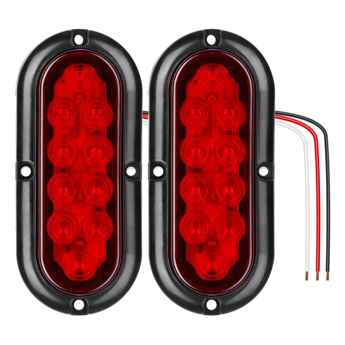 2Pcs oval red LED brake tail lights in black housing, 10 LEDs, IP65 waterproof wired set on Tampa Home & Garden Store