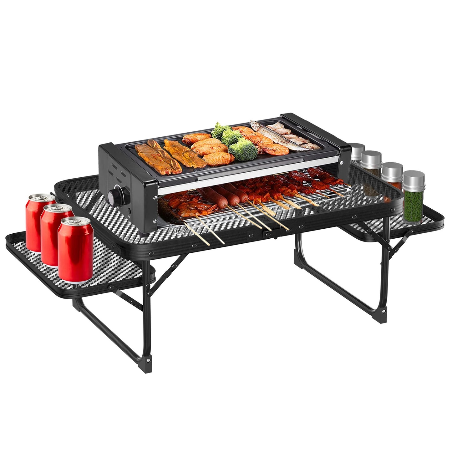 Foldable Camping Table with Dual Side Trays
