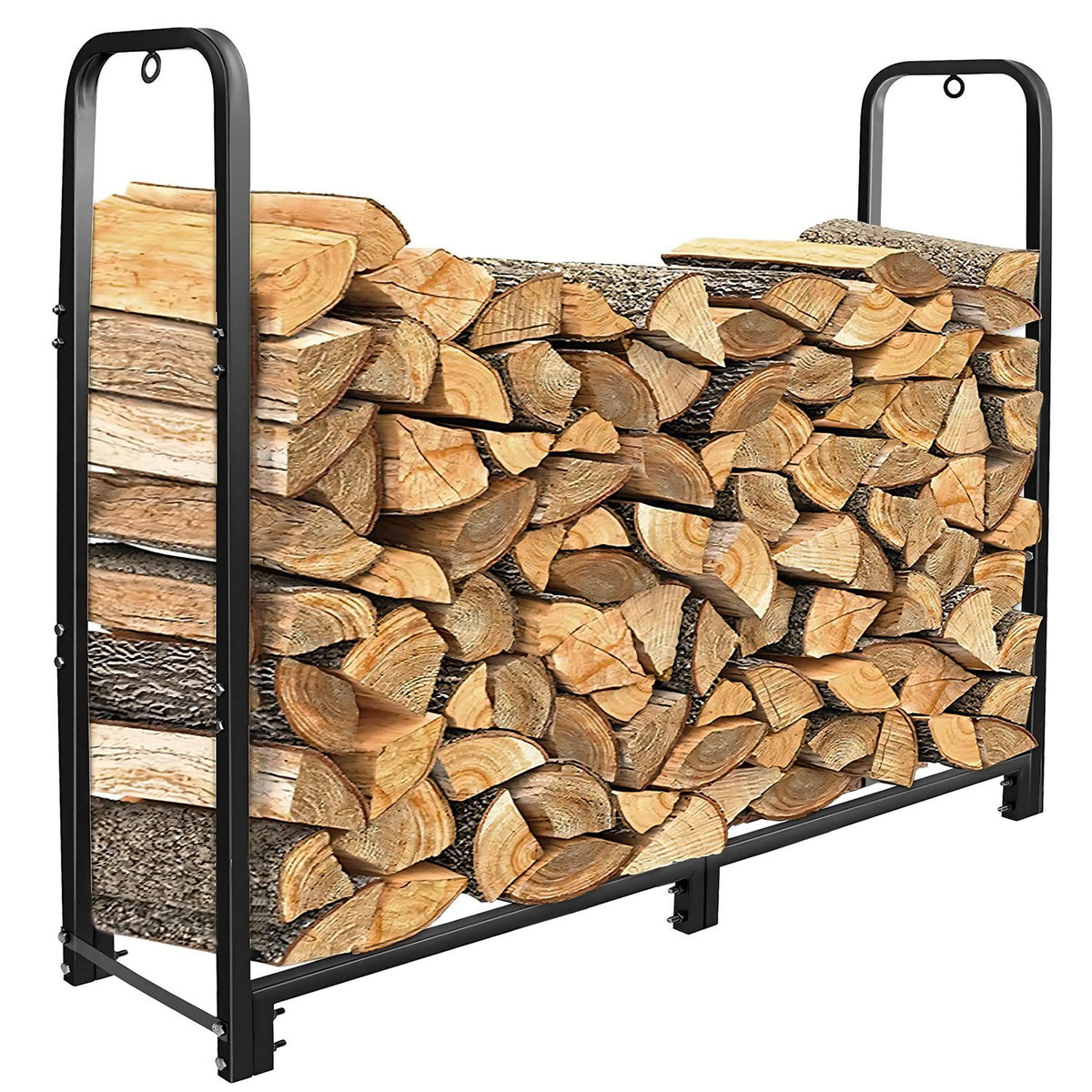Firewood log rack black iron frame, heavy-duty 4.03ft capacity 2500lbs by Best Product Finds on Tampa Home & Garden Store