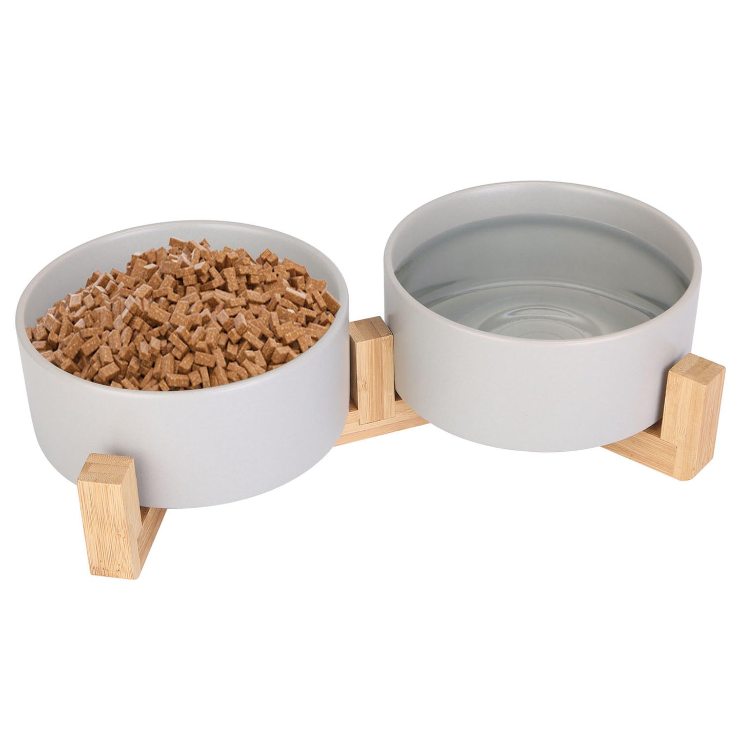 Ceramic Raised Pet Bowls with Wooden Stand