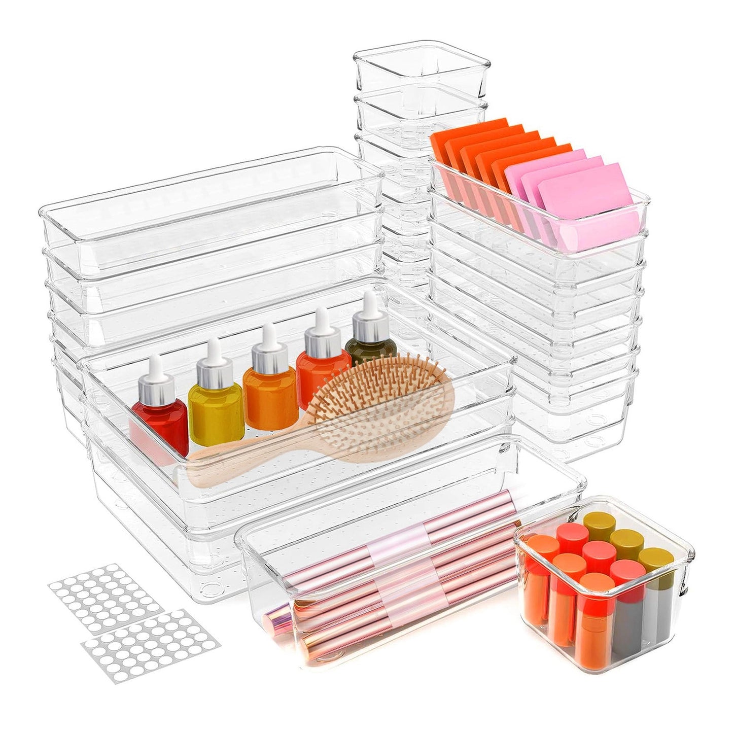 25 Piece Clear Plastic Drawer Organizer Set
