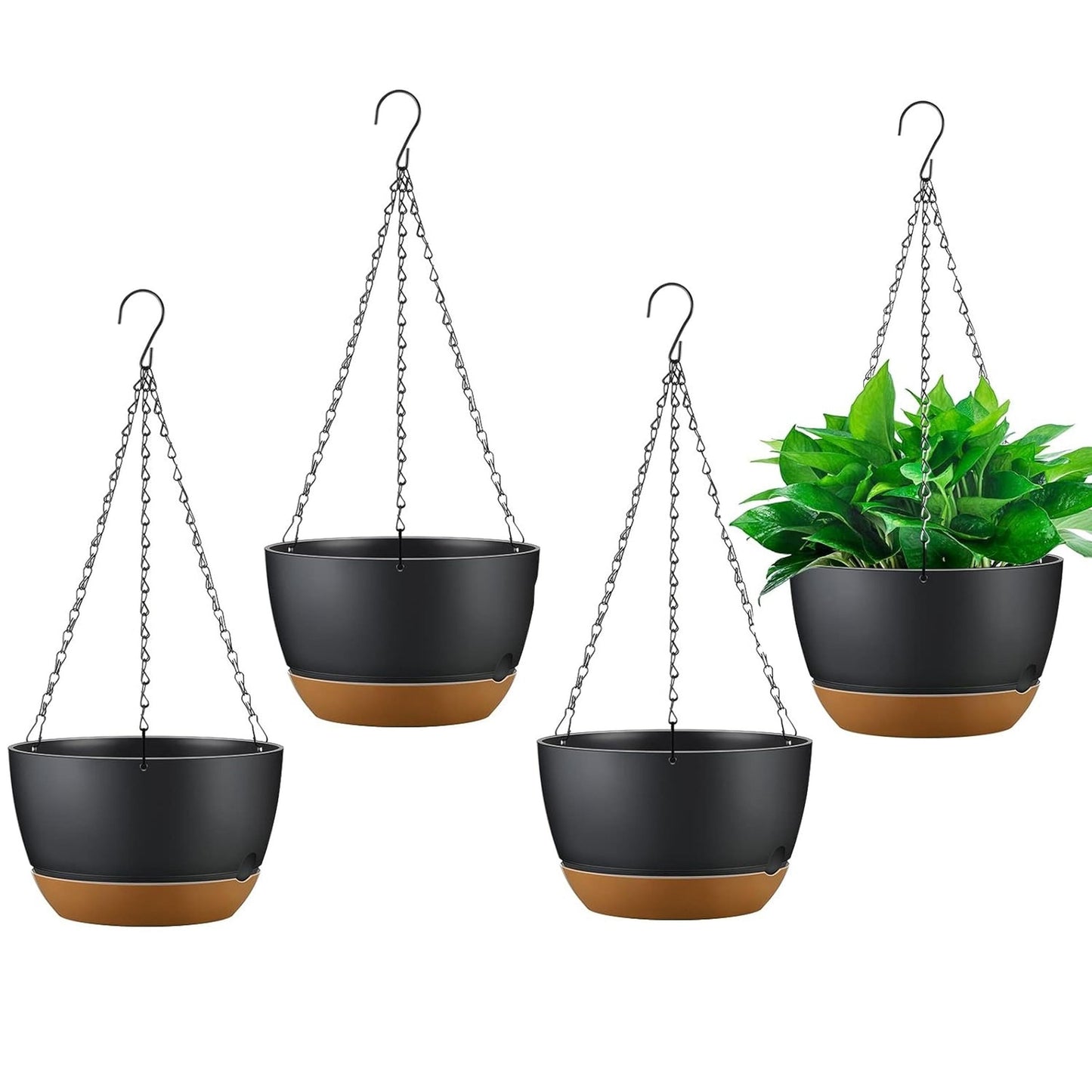 Set of Four Hanging Planters with Draining Tray