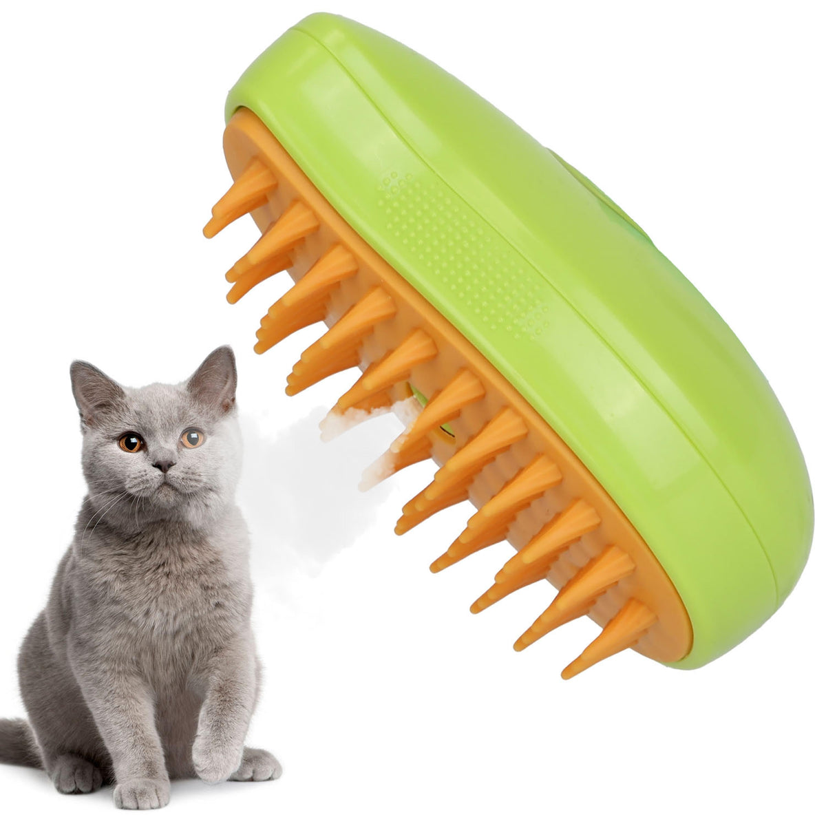 3 in 1 cat grooming steam brush with steamer pet massage comb in green and orange USB rechargeable on Tampa Home & Garden Store