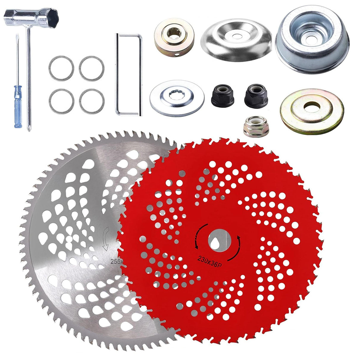 Carbide tip brush cutter blade set two blades with universal adapter kit and assorted hardware on Tampa Home & Garden Store