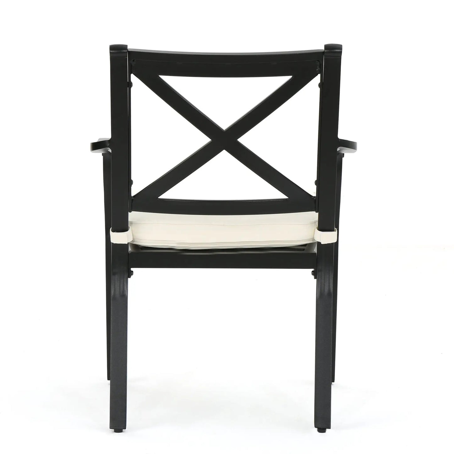 2-Piece dining chair set in black aluminum with ivory cushions; X-back design on Tampa Home & Garden Store