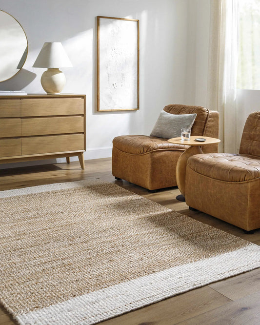 Handmade Becki Owens Boky 2300 Area Rug, natural beige jute with cream edge Boutique Rugs on Tampa Home & Garden Store