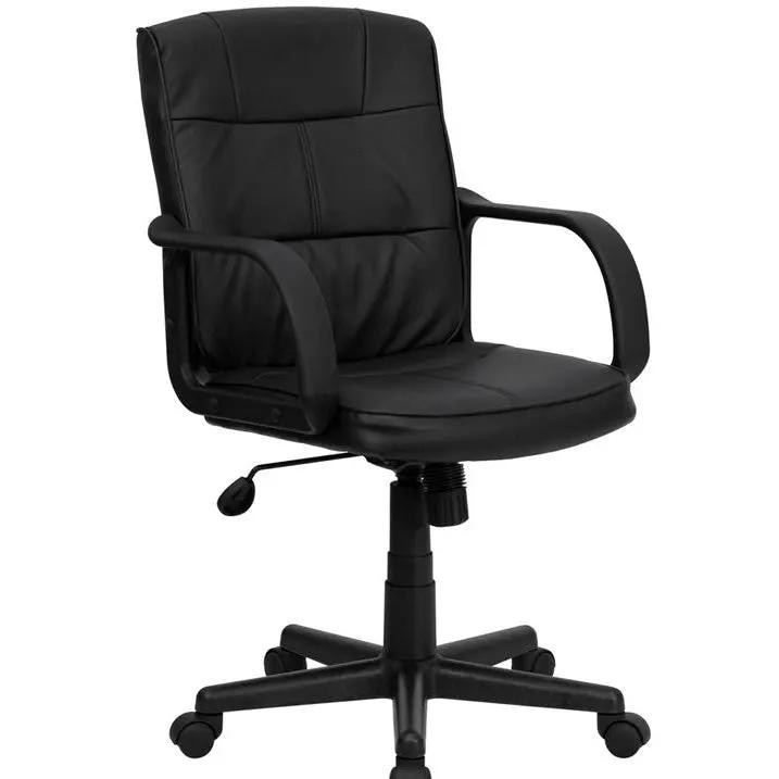 Black Mid-Back Polyurethane & Leather Office Chair with Nylon Arms - Tampa Home & Garden Store