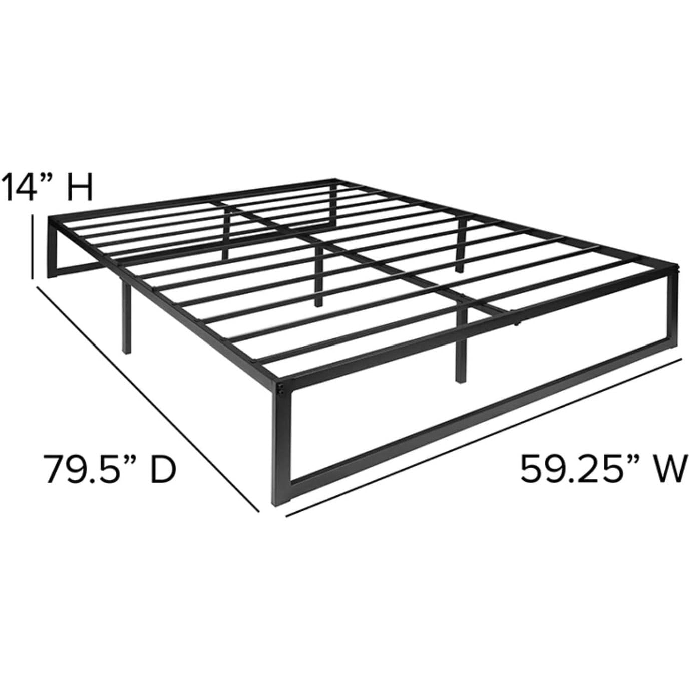Estructura de cama de plataforma de metal negro resistente de 14 pulgadas de alto tamaño Queen