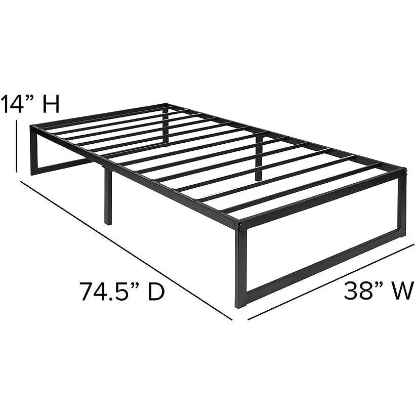 Twin Size 14 Inch Black Metal Steel Slat Platform Bed - Tampa Home & Garden Store