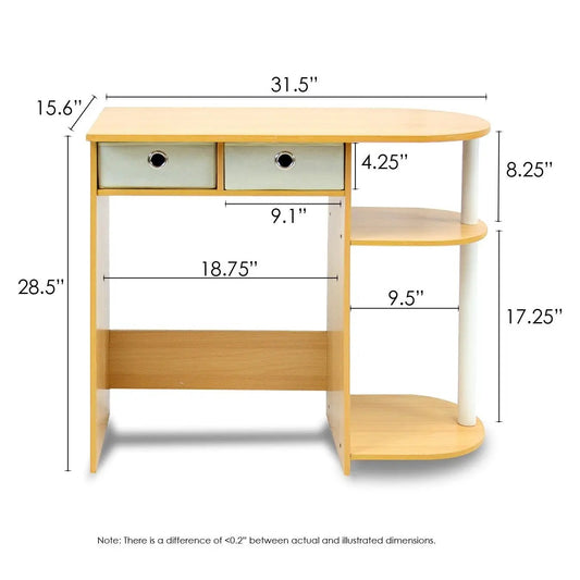 Home Office Laptop Desk Beech Ivory with two drawers and curved side shelf by HomePacific on Tampa Home & Garden Store