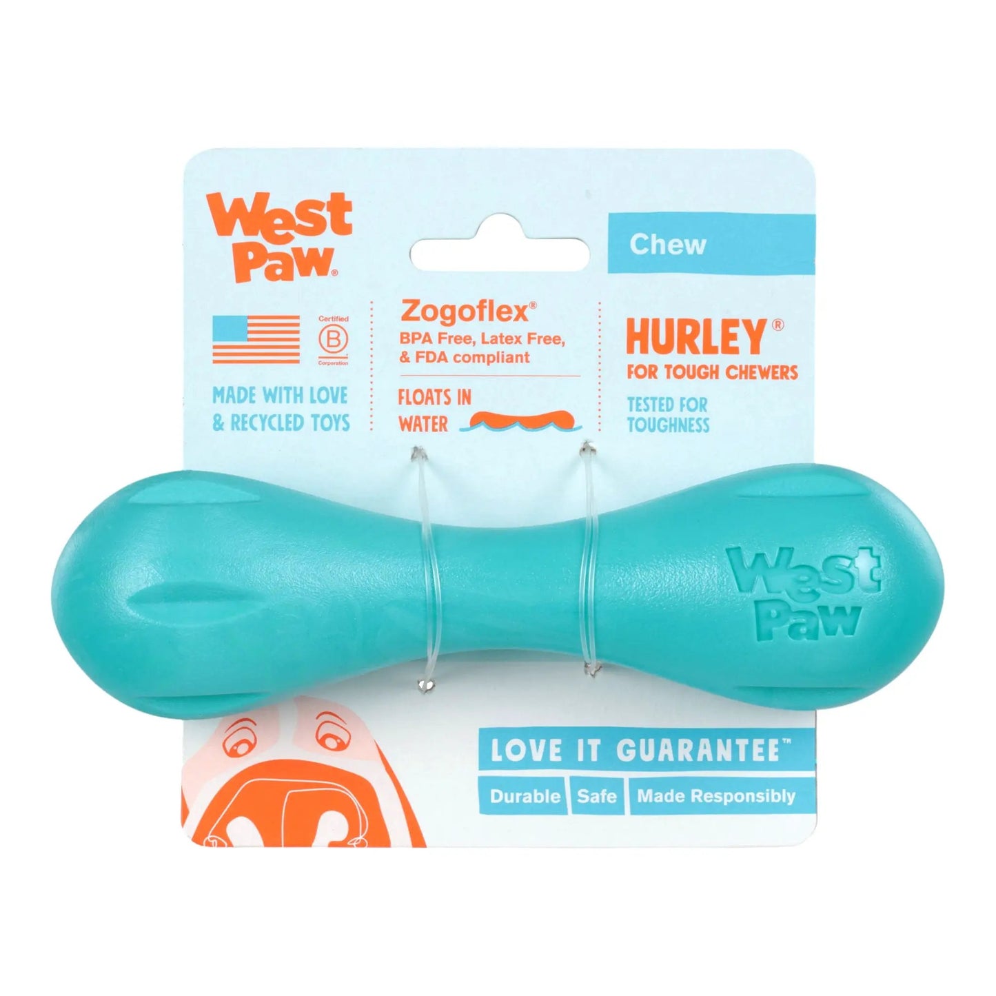 Hurley Teal Durable Chew Bone dog toy by West Paw on Tampa Home & Garden Store