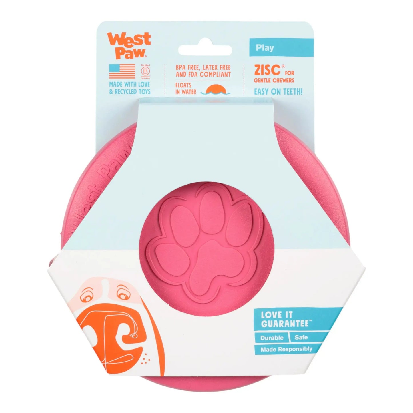 Zisc Geranium Soft Flying Disc dog toy in pink by West Paw for gentle chewers on Tampa Home & Garden Store