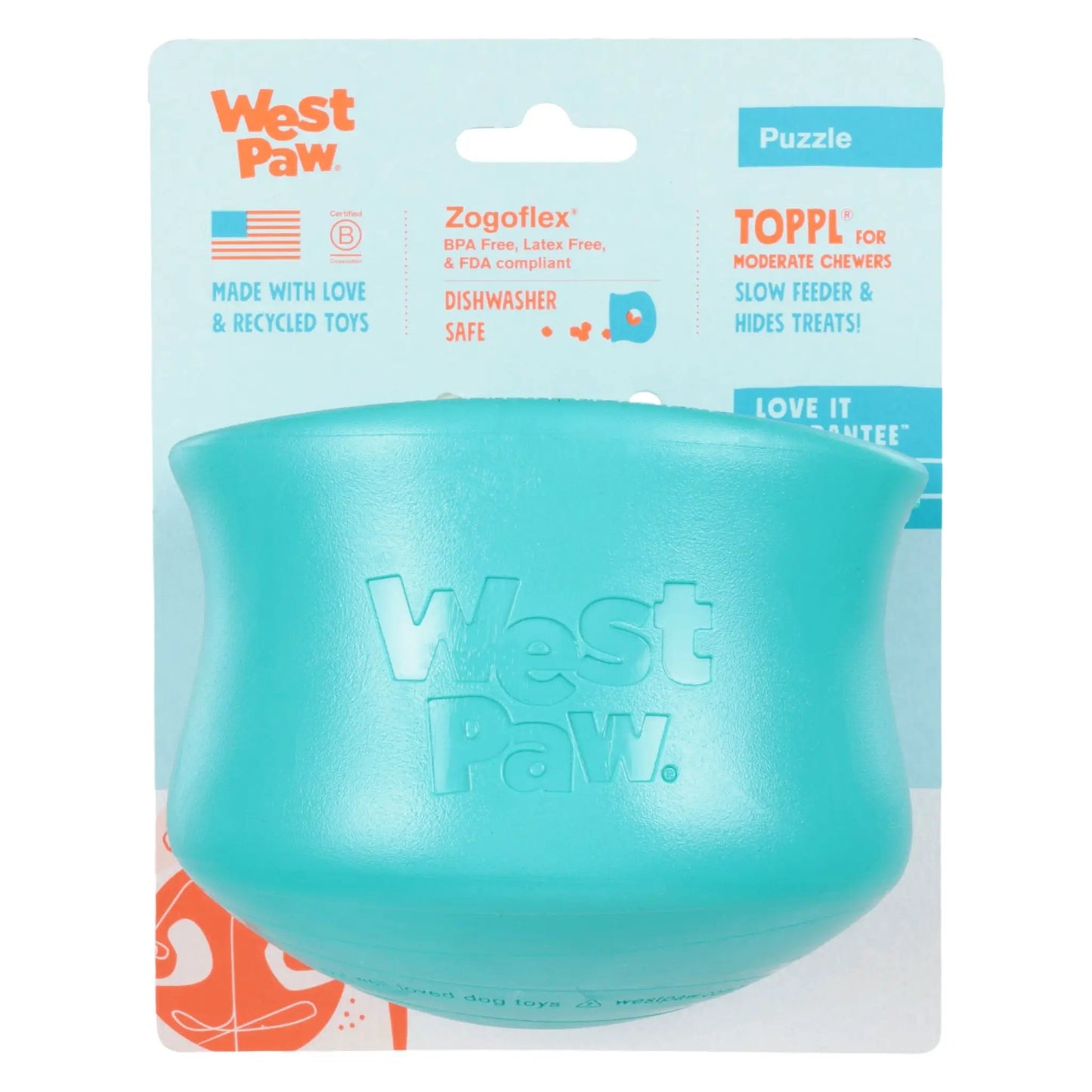 Toppl Teal Puzzle Toy treat dispenser for dogs by West Paw on Tampa Home & Garden Store