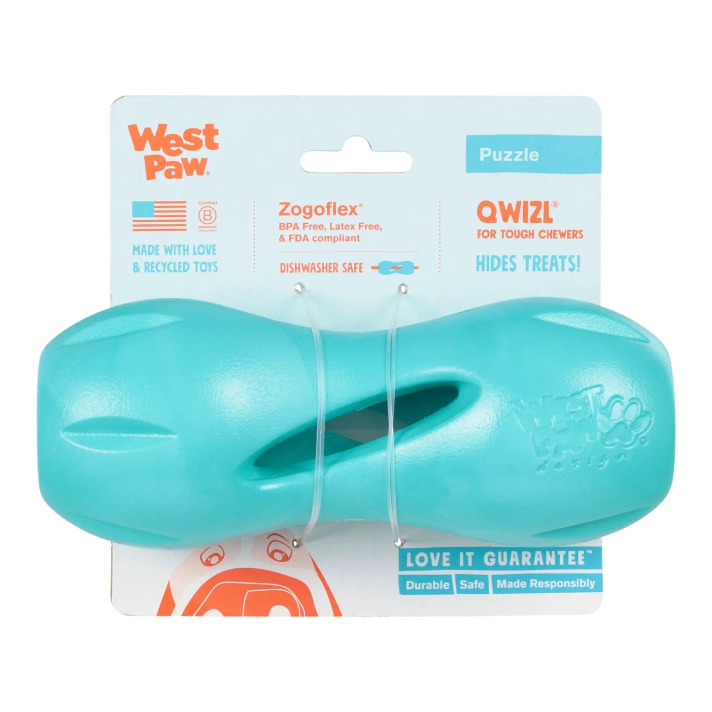 Qwizl Teal Durable Chew Toy for Tough Treats by West Paw, dog toy on Tampa Home & Garden Store