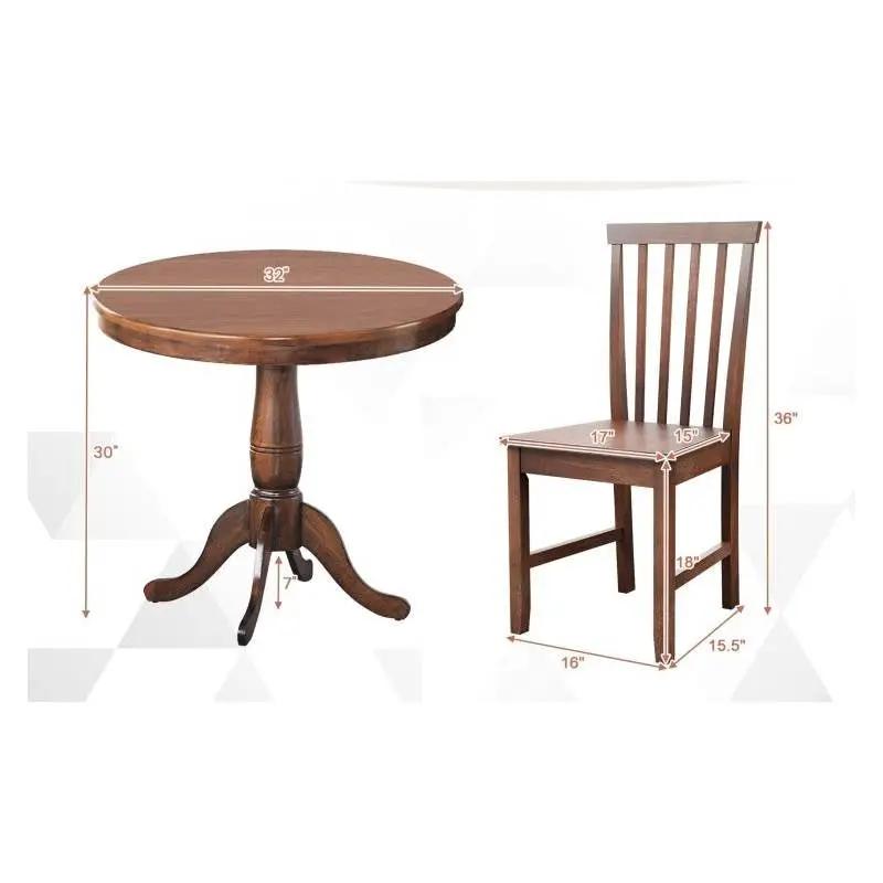 3-Piece Traditional Round Dining Table and 2 Chairs Set in Walnut Wood Finish - Tampa Home & Garden Store