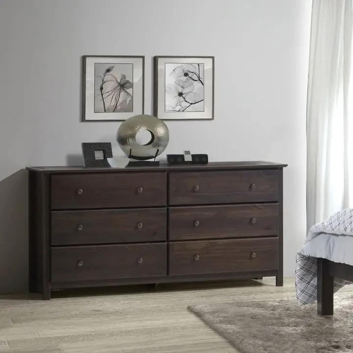 Farmhouse Solid Pine Wood 6 Drawer Dresser in Espresso Finish - Tampa Home & Garden Store