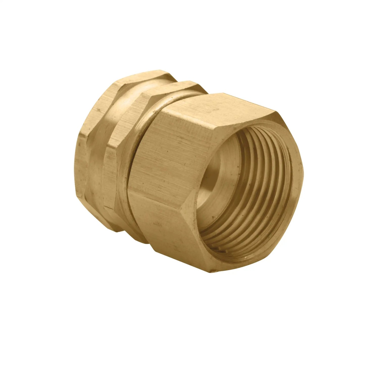 Brass swivel hose connector 3/4 in FPT to FHT, threaded pipe fitting on Tampa Home & Garden Store