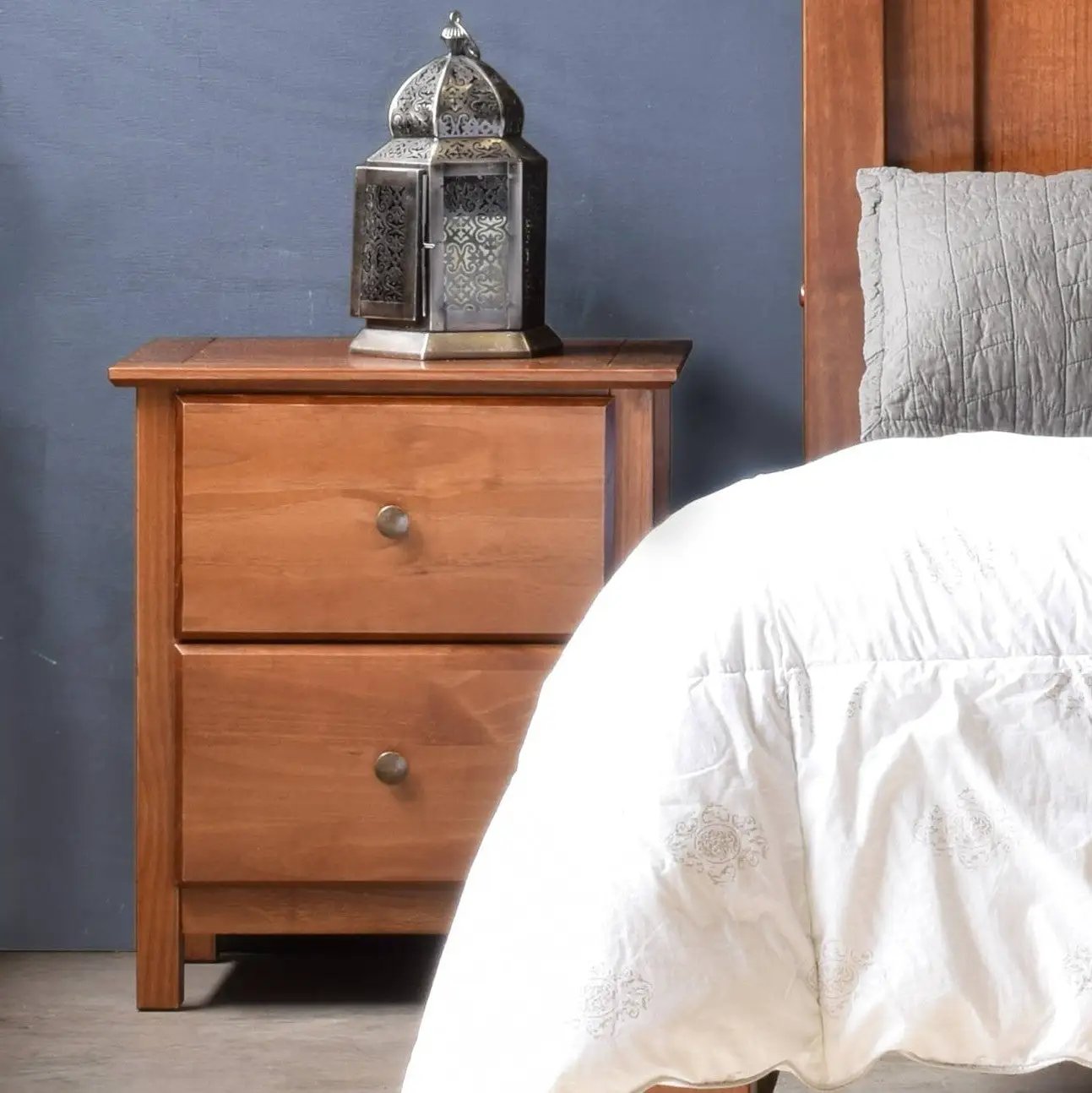 Farmhouse Solid Pine Wood 2 Drawer Nightstand in Walnut Finish - Tampa Home & Garden Store