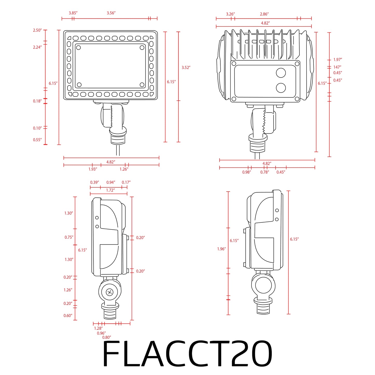 FLACC20 Low Voltage Adjustable CCT and Wattage 5W-20W Outdoor LED Landscape Lighting Flood Light