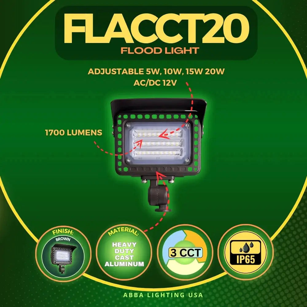 FLACC20 flood light low voltage adjustable CCT, heavy duty cast aluminum, IP65 3CCT Kings on Tampa Home & Garden Store