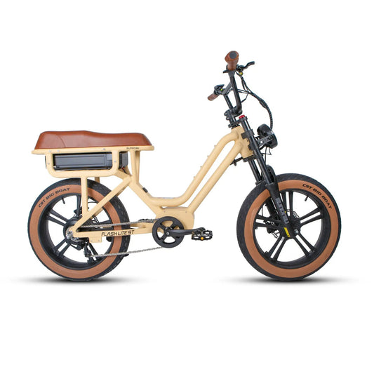 Electric bike Flash Lite ST 1.0 Fat Tire Emoped for City by EUNORAU, beige frame brown saddle on Tampa Home & Garden Store