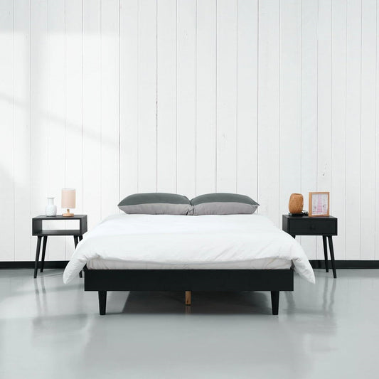Full size Mid-Century Modern Platform Bed Frame in Black Wood Finish - Tampa Home & Garden Store