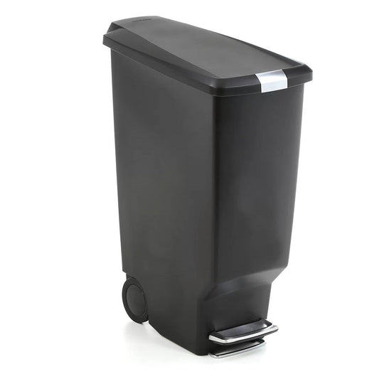 Bote de Basura Angosto Negro de Cocina de 10 Galones con Tapa de Pedal Fácil