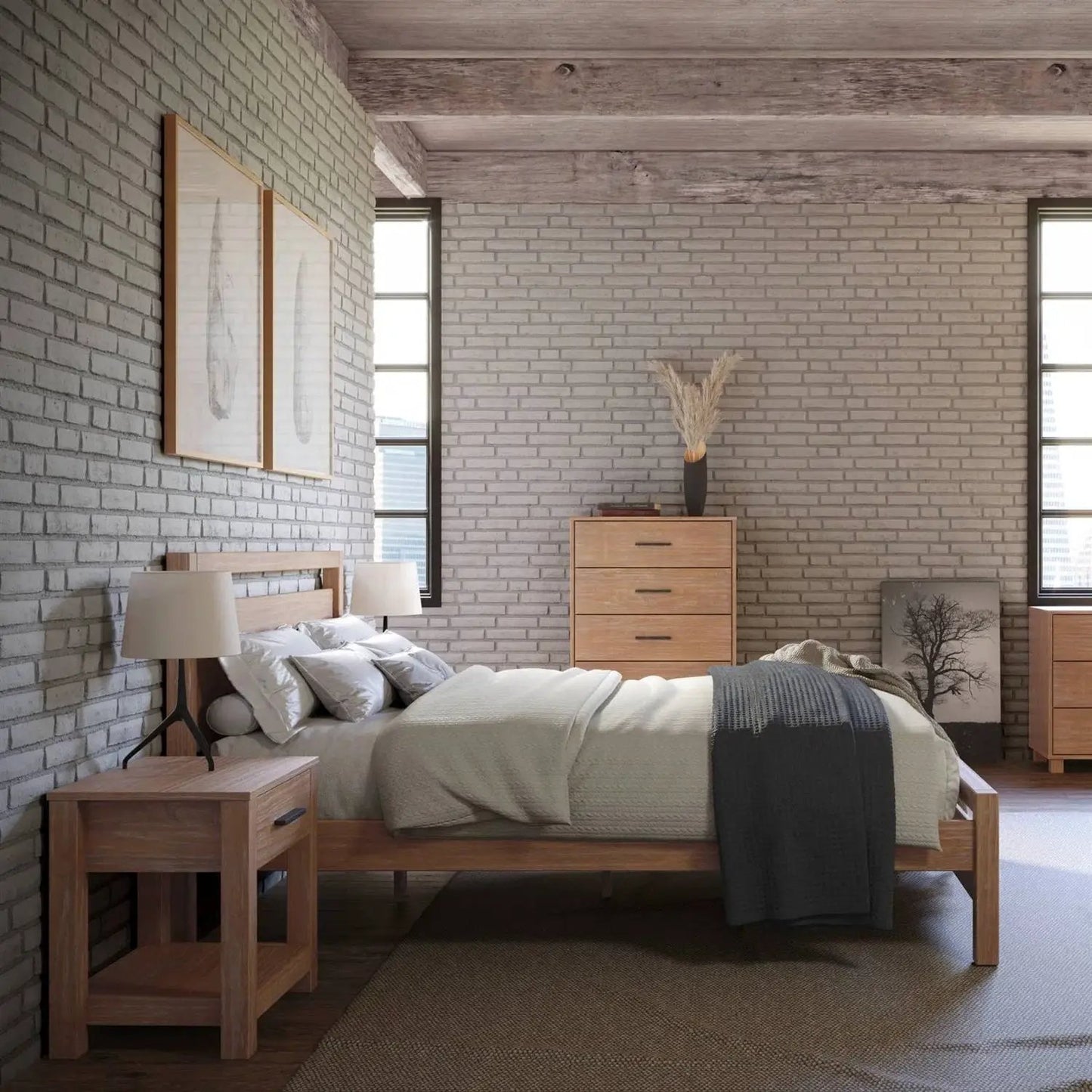 Full size Farmhouse Solid Wood Platform Bed Frame with Headboard Footboard - Tampa Home & Garden Store