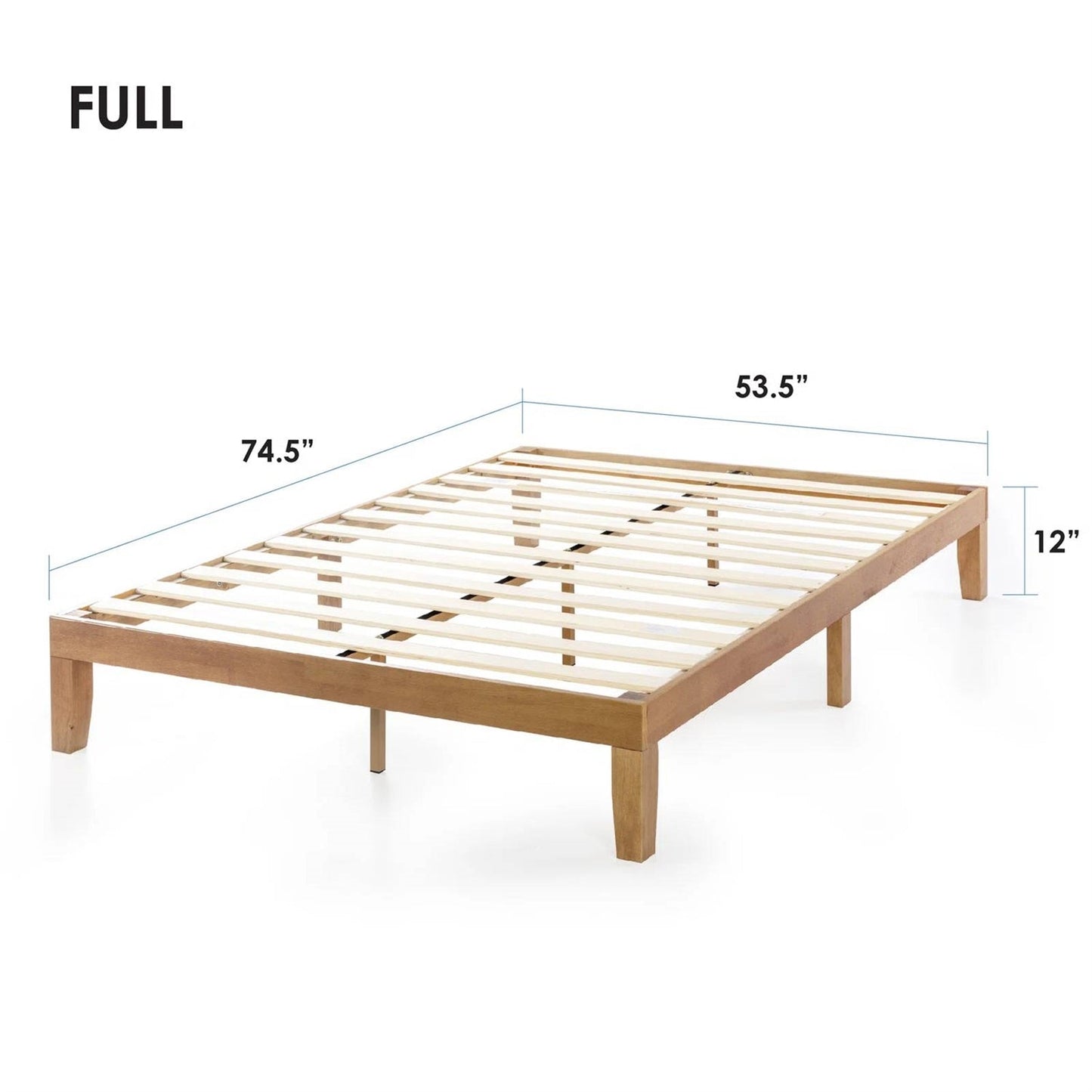 Base de cama de plataforma de madera maciza tamaño completo con acabado de madera natural