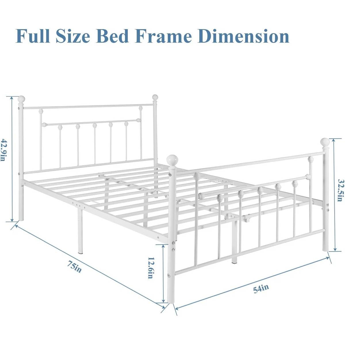 Base de cama de plataforma de metal blanco estilo vintage completo con cabecero y piecero